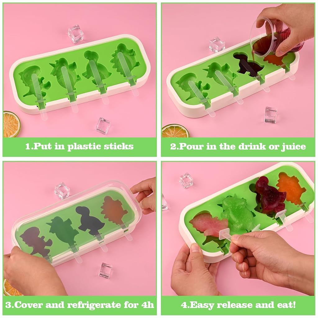 HASTHIP® 2 Pack Silicone Popsicle Molds with Lid, 4-Cavity Mini Popsicle Molds HASTHIP® 2 Pack Silicone Popsicle Molds with Lid, 4-Cavity Mini Popsicle Molds